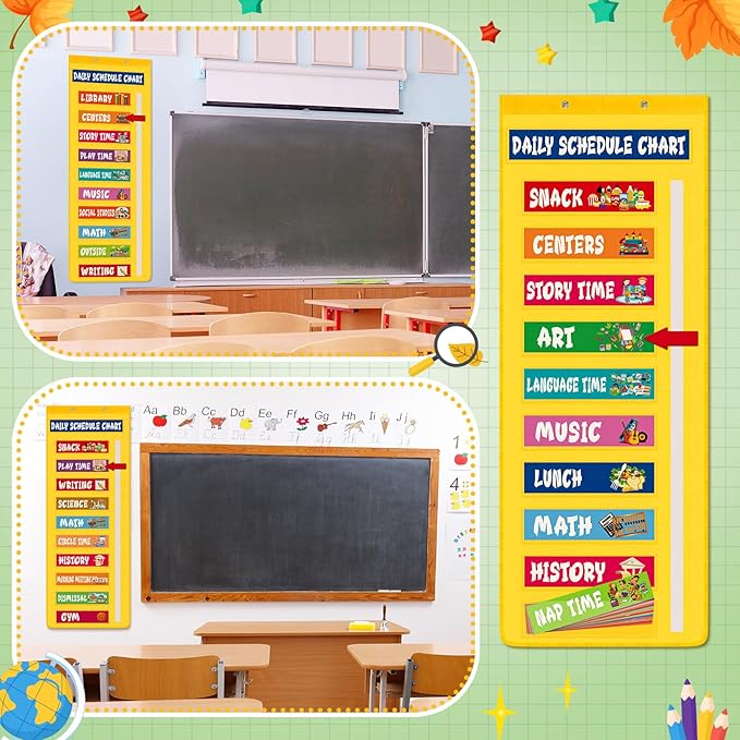 51 Inch Daily Visual Schedule Pocket Chart Classroom Schedule Calendar Pocket Chart with 36 Colorful Visual Cards Move Arrow Teacher Management Tools Supplies for School Daycare Home Preschool Decor