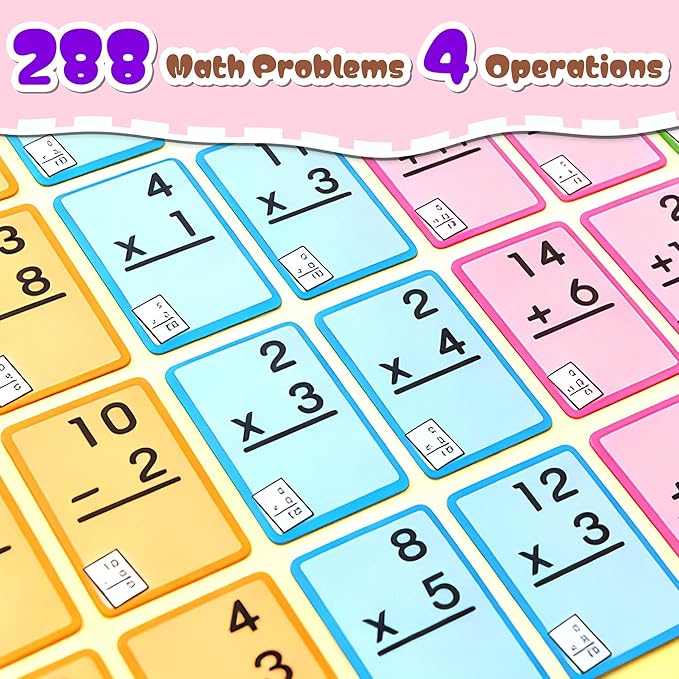 4 Set in 1, 144 Pcs Math Flashcards for Kids Ages 3-Up, Include Addition, Subtraction, Division and Multiplication Flash Cards, Math Flashcards, Multiplication Flash Cards
