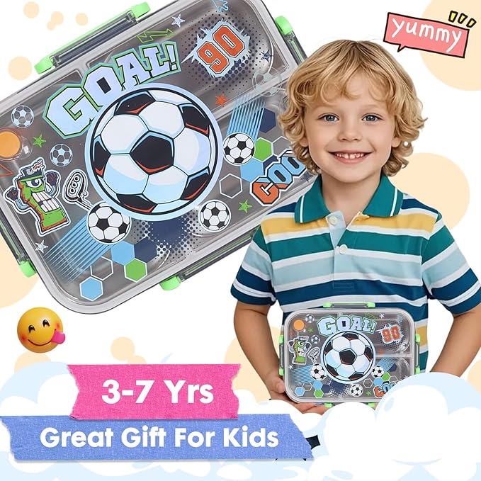 Stainless Steel Bento Lunch Box for Kids, 800ml/27oz BPA-Free Leak-Proof Food Containers with 3 Compartments, Freezer & Dishwasher Safe, Back to School Students Lunches Size for Ages 3-7
