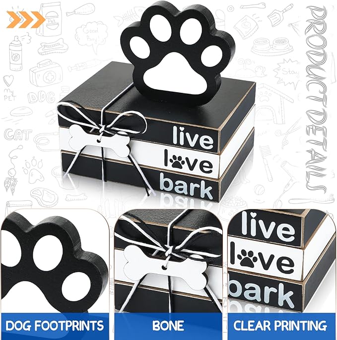 Pinkunn 4 Pcs Dog Paw Tiered Tray Decor Paw Wooden Book Block for Table Shelf Puppy Home Living Room Bedroom Memorial Housewarming Decorations