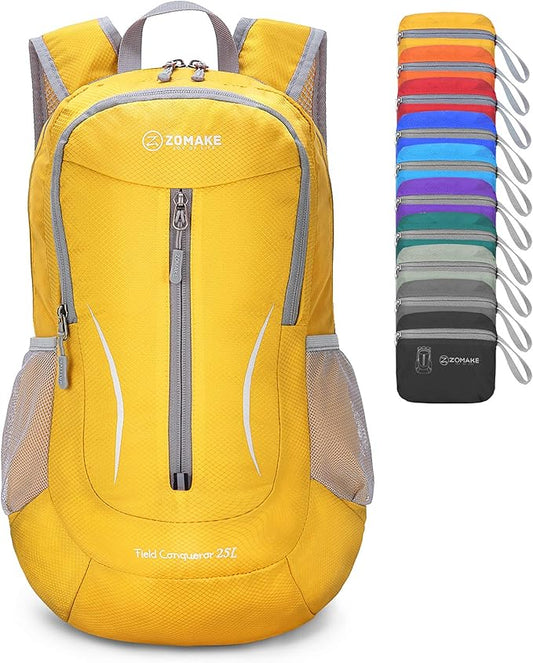 ZOMAKE Lightweight Packable Backpack 25L, Foldable Hiking Daypack | Water Resistant Small Folding Backpacks for Travel, Everyday Carry, Multi-Pocket Layout, Breathable Shoulder Strap