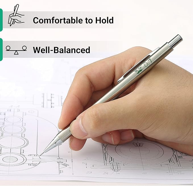Mr. Pen- Metal Mechanical Pencil Set with Lead Refills & Erasers, 2 Pack, 0.7mm, 4x Tubes HB Lead Refill, 4x Eraser Refills for School Supplies, Note Taking, Drawing, Sketching, Office