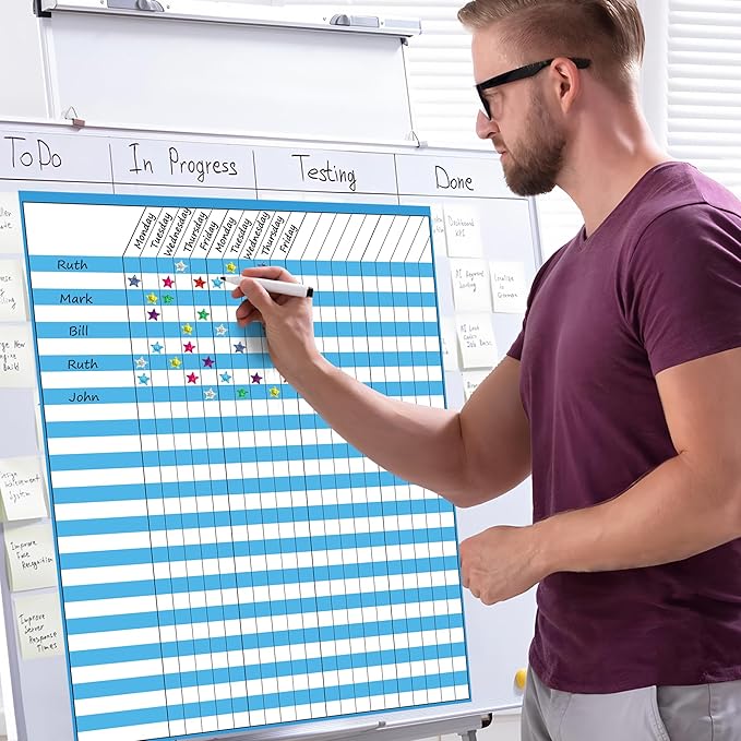 8 Pack Colorful Dry Erase Incentive Chart Multi-Color Classroom Laminated Dry Erase Reward Chore Charts with 1350 Reward Star Stickers for School Attendance Homework Progress Tracking, 13" x 17"