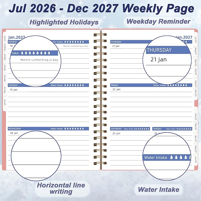 2026-2027 Daily Planner, Weekly and Monthly Planner 2026, from Jul 2026-Dec 2027, 18 Month Agenda Book Planner with Tabs, A5 Size, Pink