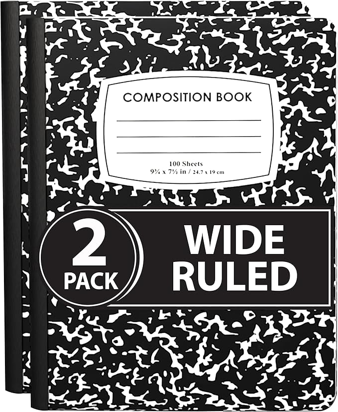 ENVO Composition Notebooks, Wide Ruled Composition Notebook, Black Marble Covers Composition Notebook, 100 sheets, Bulk (2, Wide Ruled)