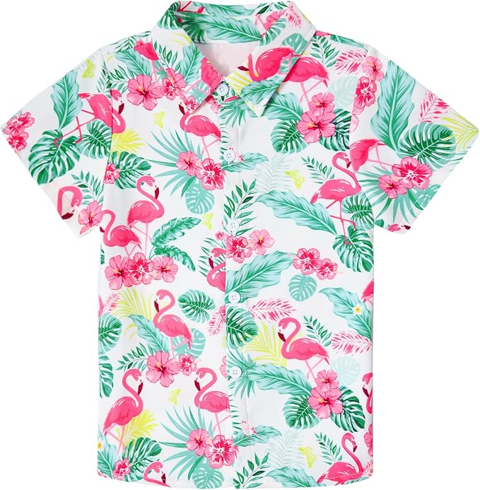 Enlifety 2-10T Kids Hawaiian Shirt Boys Short Sleeve Button Down Shirts Hawaii Summer Casual Blouse