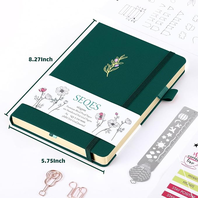A5 Bullet Dotted Journal Notebook | 160gsm Thick Bleedproof Paper, Lay Flat Binding, 160 Numbered Pages | Hard Cover Dot Grid Notebook/Bullet Journals for Creatives & Professionals-olive