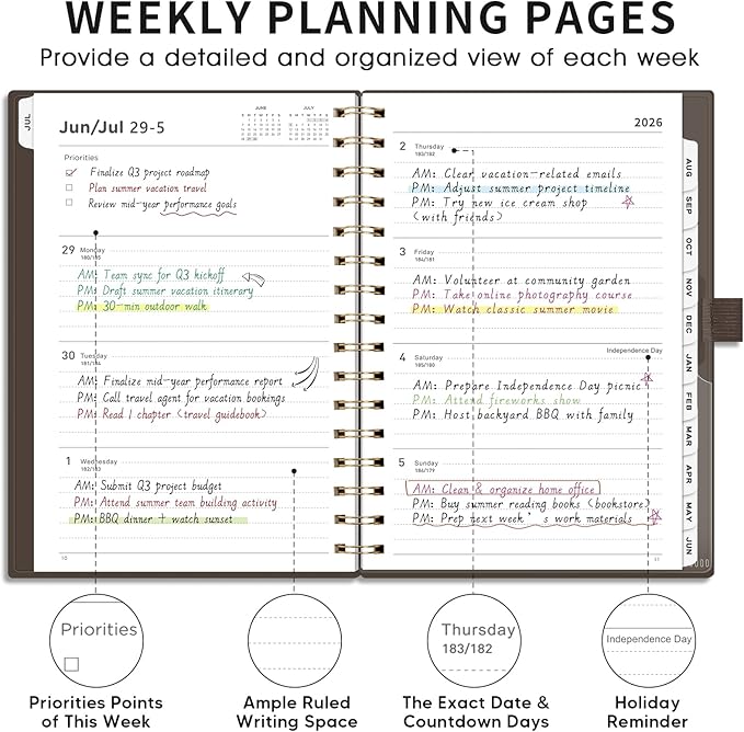 AHGXG Academic Planner 2026-2027, July 2026 - June 2027, Weekly and Monthly, 5.7" x 8.3", Calendar, Agenda for Women, Teacher, Student, School, 12-Month Tabs (Coffee)