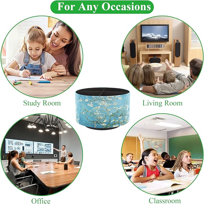 Round Leather Art Supply Organizer,Remote Control Holder,360 Degree Rotating,Multi-Functional Pencil Holder,4 Compartments Desktop Stationary Organizer(1-Peach Blossom)