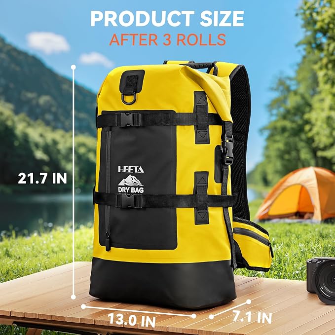 HEETA Dry Bags Waterproof Backpack 40L for Men & Women, Roll Top Heavy Duty | Cushioned Hiking Backpack, for Kayaking Boating Paddle Boarding Fishing Travel Camping Beach Vacation Cruise Ship Essentials