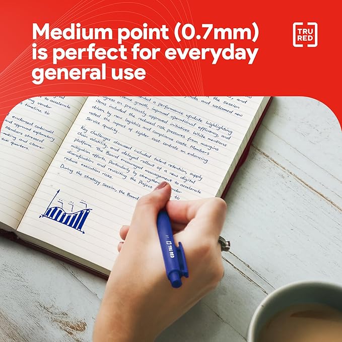 Staples TRU RED Retractable Gel Pens, Medium Point 0.7mm, Blue Ink, 12 Pack - Quick-Dry Pens for Smooth, Smear-Free Writing
