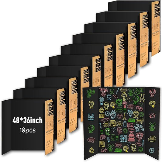 10 Pack Trifold Poster Board 48" X 36", IKAYAS Black Poster Boards, Science Fair Display Boards Posterboard for Mounting, Prints,Art,Display,Projects Classroom Supplies (10)