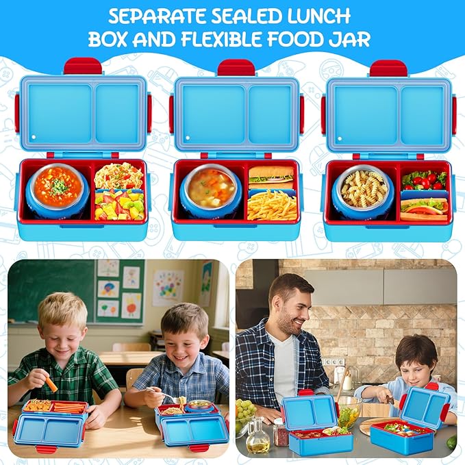 Game Kids Bento Lunch Box – 12 oz Stainless‑Steel Soup Thermo & 3‑Compartment Leak‑Proof Food Container with Built‑In Ice Pack, Insulated Food Jar for Boys & Girls, School & Travel