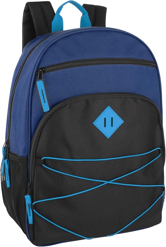 Summit Ridge Boys and Girls School Backpacks with Bungee Cord Front | 17” Multi Pocket Backpack for Kids, Teens, Adults, Travel (Navy/Black)