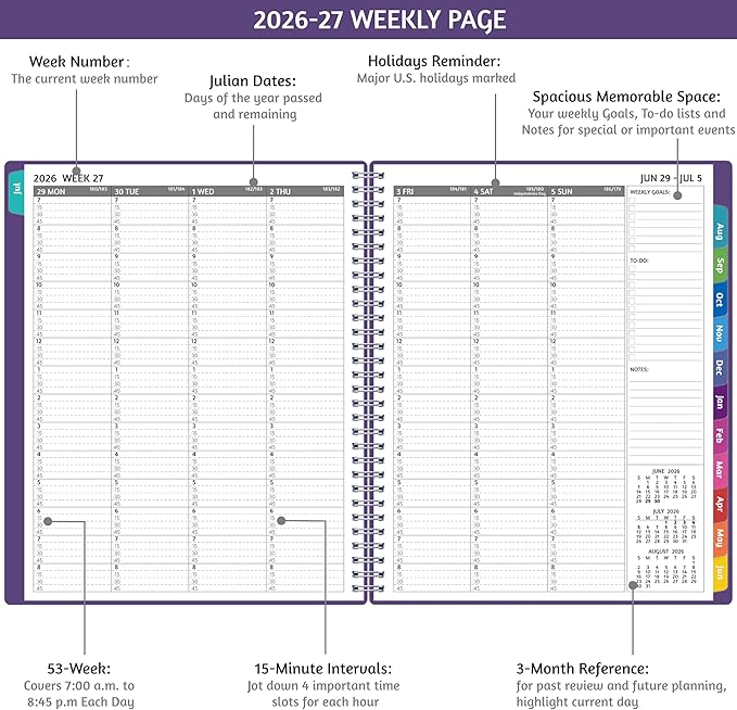 Appointment Book 2026-2027 - Appointment Planner with Weekly ＆ Monthly Spread, Jul 2026 - Jun 2027, 8.5’’ x 10.5’’, Large, 15 Minute Increments, 2026-2027 Daily Planner with Pockets, Tabs, thick paper
