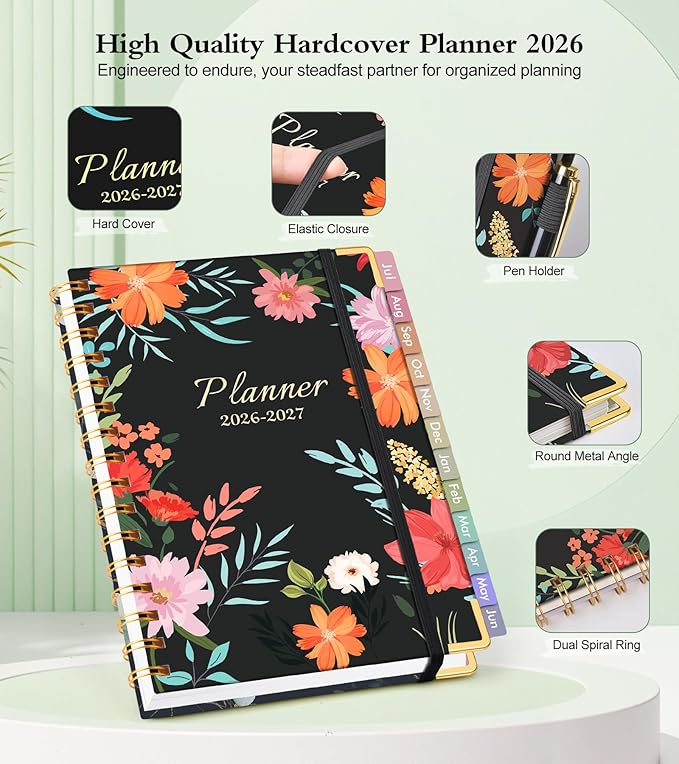 Academic Planner 2026-2027, Hardcover Weekly and Monthly Calendar Planner from July 2026 - June 2027, Daily Agenda Planners with Tabs, College School Organizer for Student Teacher, A5 (6.1" x 8.2"), Blooming Wildly
