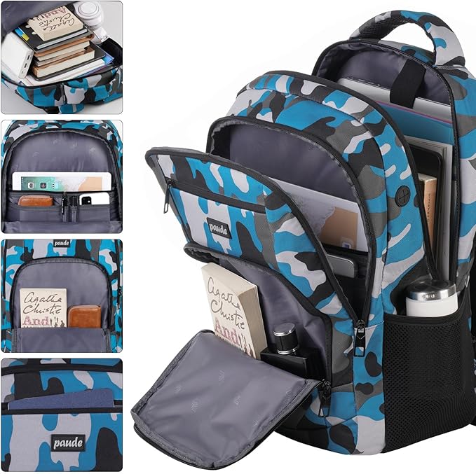 Backpack for Men,College Backpack School Bookbag for Teens,Laptop Bookbag with USB Port and Headphone Hole,Camouflage Blue