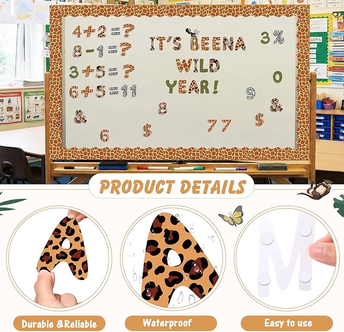221 Pcs Wild Animal Bulletin Board Letters, Round Alphabet Number Punctuation Symbol Combo Letter Cutouts, Jungle Classroom Decor for School Classroom Chalkboard Poster Bulletin Board Wall