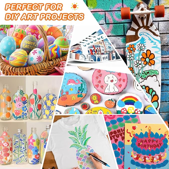 TANMIT 60 Colors Dual Tip Acrylic Paint Markers, Paint Pens Set with Brush Tip and Fine Tip For Fabric, Rock, Wood, Glass, Eggs, Scrapbook, DIY Crafts Making Art Supplies - Teacher Appreciation Gift