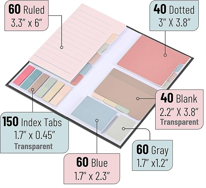 Mr. Pen- Sticky Notes Set, 410 Pack, Ruled, Dotted & Blank Notes with 150 Index Tabs, Divider Sticky Pads for Bible Study, Office, School, Planning, Journaling & Organization
