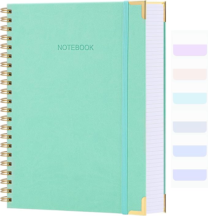 Graph Paper Notebook, 8.5" x 11" Spiral Notebook, 300 Page Hardcover Graphing Notebook for School, Leather Notebooks for Work, Engineering, Thick Large A4 Grid Notebook, 5 Squares, 24Pcs Tabs, Teal