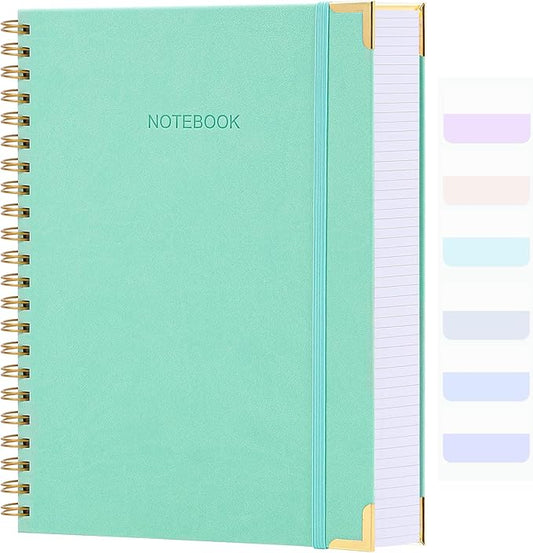 Graph Paper Notebook, 8.5" x 11" Spiral Notebook, 300 Page Hardcover Graphing Notebook for School, Leather Notebooks for Work, Engineering, Thick Large A4 Grid Notebook, 5 Squares, 24Pcs Tabs, Teal