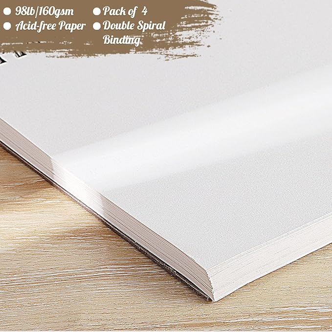 4 Pack Mixed Media Sketchbook, 9x12 inches Drawing Paper Sketch Book, 98lb/160gsm Heavyweight Spiral Bound Sketch Pads, Suitable for Arist, Drawing, Painting, Sketching(200 Sheets)