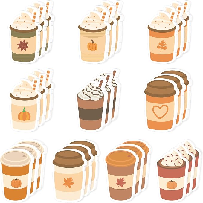 Xqumoi 30 Pack Fall Coffee Cup Sticky Notes - Autumn Theme Self Sticky Notepads Writing Memo Pads for Coffee Lover Thanksgiving Gift Class Reward Party Favors Goodies Bag Fillers Office Supplies