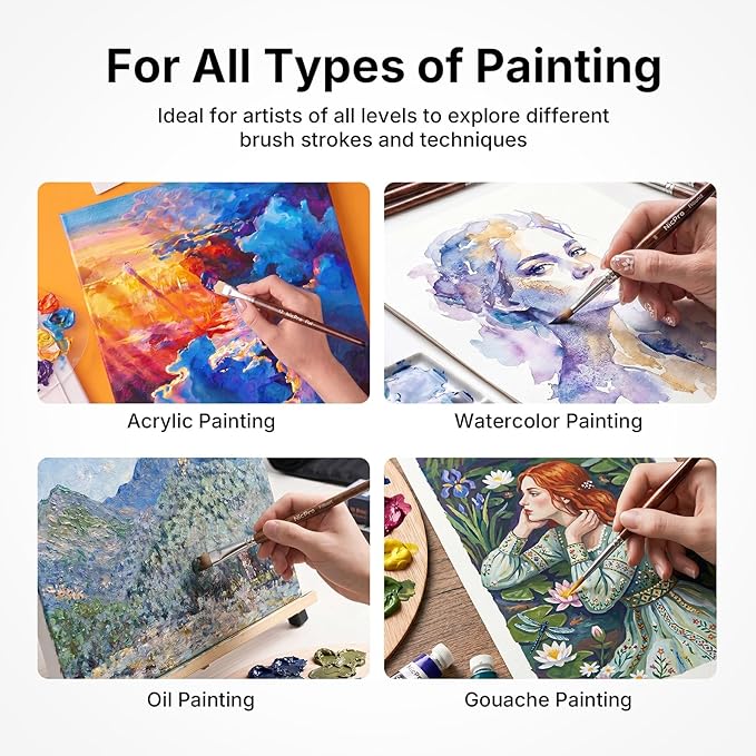 Nicpro 30pcs Paint Brush Set, Professional Paintbrushes with Paint Spatula and Cloth Roll, Craft Paint Brushes for Acrylic Painting, Oil, Watercolor, Gouache, Art Supplies for Artists and Beginners