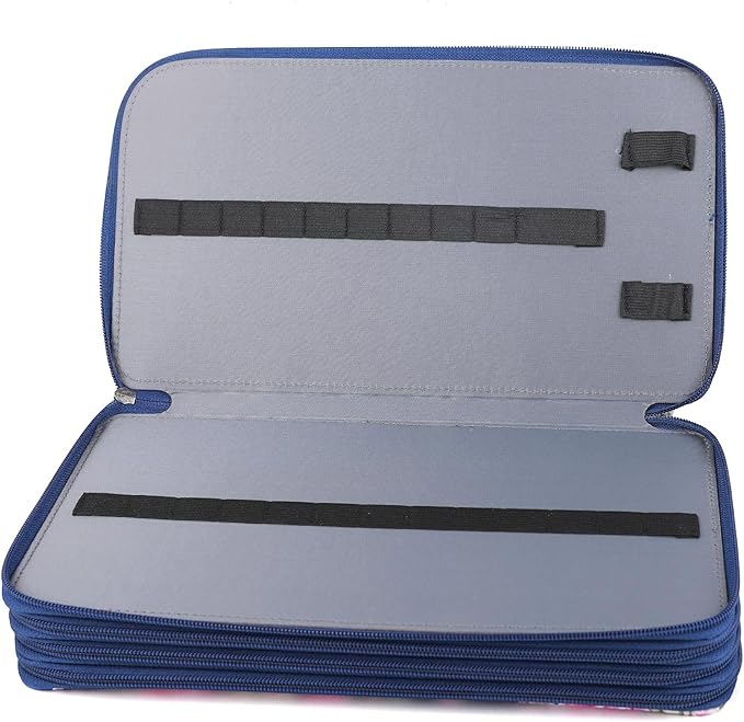 Vomgomfom 300 Slots Marker Bag, 4-Layer Zipper Portable Art Supply Organizer, PU Leather Large Capacity Marker Case Holds 100 Markers or 300 Colored Pencils with Handle (Blue Rose)