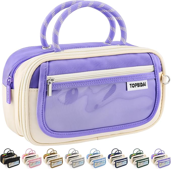 TOPBIDAI Large Pencil Case Pouch School Supplies for Girls Boy Women Men | Big Pencil Bag with 5 Compartments, Easy Grip Handle, Office College School Pencil Box