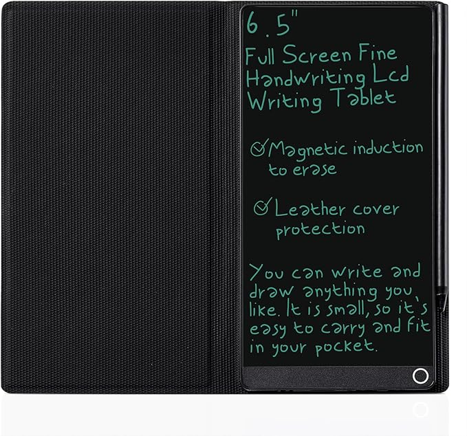 LCD Writing Tablet for Adult: Mini 6.5 Inch Full Screen Digital Notepad with Hall Switch and Tablet Case Reusable Writing Pad Portable Use for Office Study Teaching