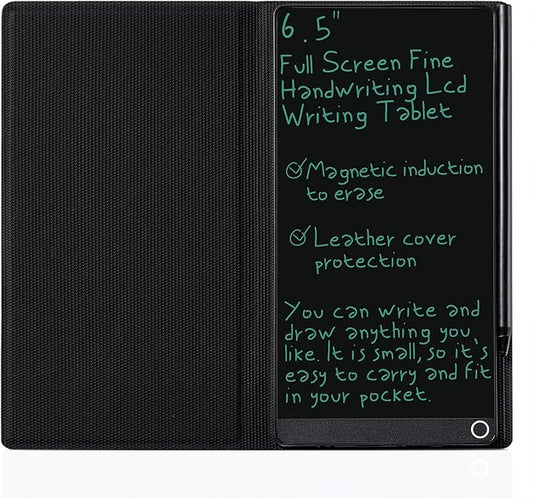 LCD Writing Tablet for Adult: Mini 6.5 Inch Full Screen Digital Notepad with Hall Switch and Tablet Case Reusable Writing Pad Portable Use for Office Study Teaching