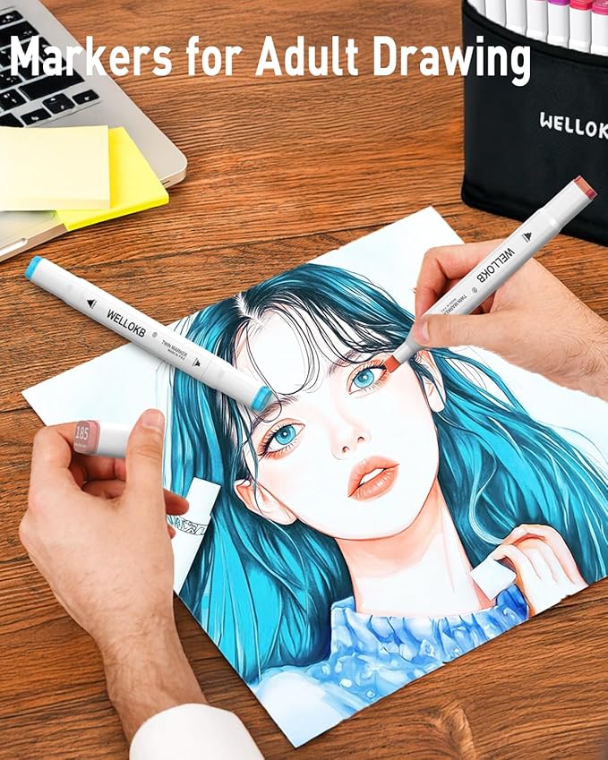 WELLOKB Alcohol Markers, 80 Colors Dual Tip Blender Art Markers for Coloring, Illustrations, and Sketching, Coloring marker for Book Painting