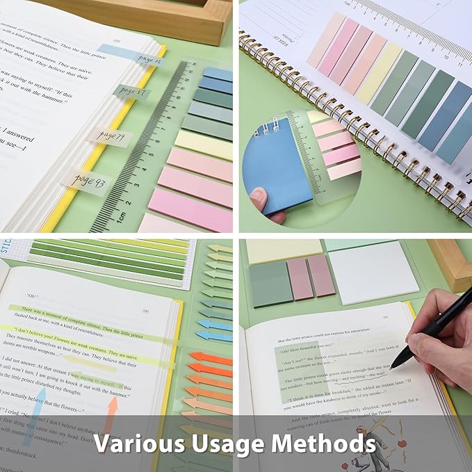 1060 Sheets Transparent Sticky Notes, Clear Tabs and Long Highlighter Strips Page Markers for Books, Writable Annotation Index Flags Tapes for School Office Annotating Supplies (Morandi)