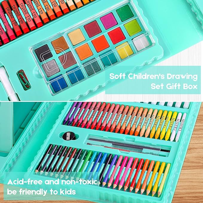 iBayam Art Supplies for Adult, Art Set Case with Trifold Easel, Scratch Paper, Sketch Pad, Coloring Book, Crayons, Pencils, Oil Pastels, Watercolors, Sharpener