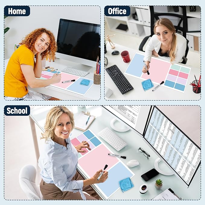 Dry Erase Desk Mat, Large Mouse Pad, Erasable Writing White Board for Making Plans, Self Adhesive Desktop Protector with 2 Wet Erase Markers & 1 Eraser for Home Office School 36"x16" (Pink Blue)
