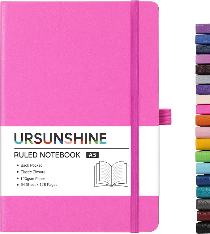 Ruled Notebook/Journal - Classic Lined Journal/Notebook, 5.3'' x 8.26'', Hardcover with Thick Paper, Banded + Pen Holder +Inner Pocket - Raspberry