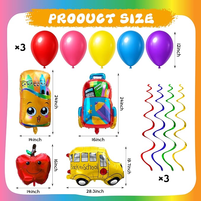 Joy Bang Back to School Decorations, Back to School Banner with Hanging Swirls Apple School Bus Pencil Balloons Welcome Back to School Photo Backdrop First Day of School Decorations Classroom Decor