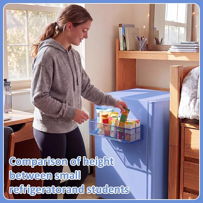 FoldTier 1 Pack Blue Magnetic Basket Fridge Organizer, Magnetic Shelf Containers Storage Bin Holder for Kitchen Dorm Locker Refrigerator Classroom Whiteboard Office Table (13.8 x 3.1 x 4.9 Inch)