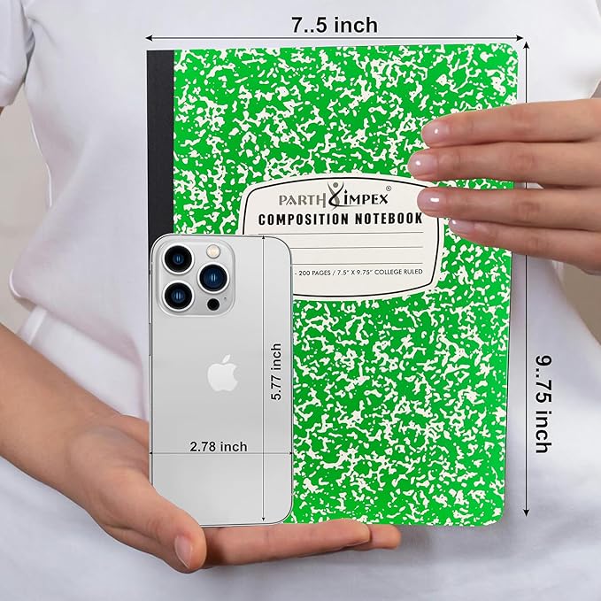 PARTH iMPEX 12 Pack Bulk Composition Notebooks College Ruled, 200 Pages (100 Sheets), 9-3/4 x 7-1/2, Hard Cover College Ruled Notebooks, Assorted Colors Composition Notebook For School Office
