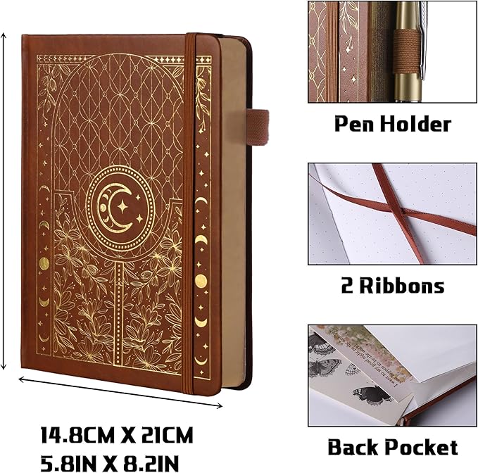 TIEFOSSI Dotted Journal Notebook, 160gsm 190 Numbered Thick Paper, A5 Hardcover Dotted Grid Diary for Women Men Work Writing, Journaling, Drawing, 5.8 x 8.3 in