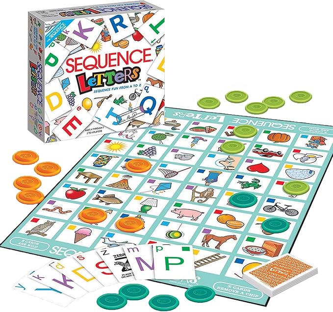 SEQUENCE Letters by Jax - Educational Board Game - Learn Alphabet from A to Z - Strategy Card Game for Kids Ages 4-7 - Preschool Learning - Family Game Night - Early Reading Skills Development