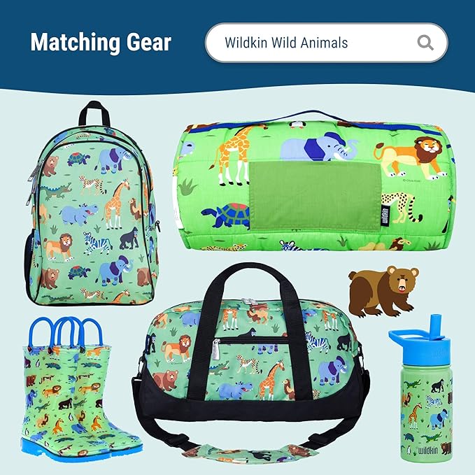 Wildkin Kids Insulated Lunch Box, Keeps Food Hot or Cold, BPA-Free with Mesh Pockets & Easy-Clean Lining – Ideal for School, Travel & Daycare – Wild Animals