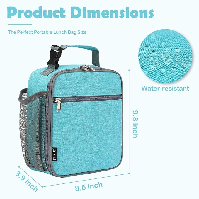 FlowFly Kids Lunch box Insulated Soft Bag Mini Cooler Back to School Thermal Meal Tote Kit for Girls, Boys, Sea Blue
