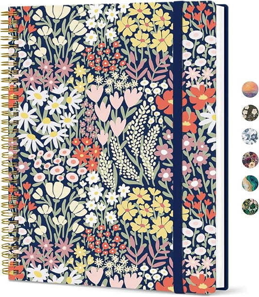 Taja Large Spiral Lined Journal for Women, 8.5" x 11" Notebooks for Work Collge Ruled, A4 Aesthetic Cute Journaling Notebooks for Writing, Plastic Cover, Spring Meadow