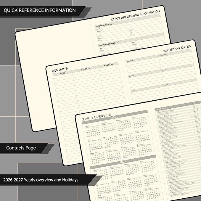 2026-2027 Planner - Weekly and Monthly Planner 2026-2027, Jul.2026 - Jun.2027, 9" x 11", 26-27 Calendar Planner with Inner Pocket + Bookmarks+ Leather Hardcover, Black