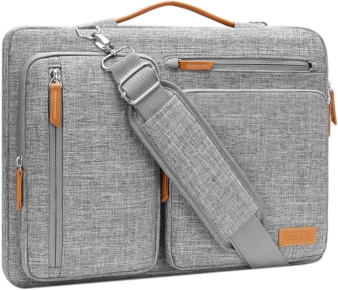 MOSISO 360 Protective Laptop Shoulder Bag,15 inch Computer Bag Compatible with MacBook Air 15 inch M5 M4 M3 M2/Pro 15, Dell XPS Plus,Side Open Messenger Bag with 4 Zipper Pockets&Handle, Gray