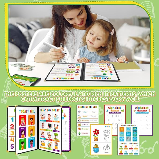 Fuyoooo Homeschool Morning Menu Kit for Preschool Learning – 16 Educational Posters & 2 Menu Covers for Toddlers and Kids, Daily Learning Activities for Homeschool Classroom(Rainbow Color)