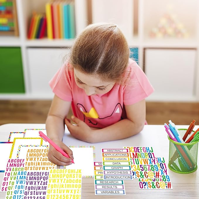 PerKoop 36 Sheets Science Fair Board Poster Boards Supplies 24 Self Adhesive Presentation Subtitles 4 Science Fair Project Titles 8 Personalized Letter Sticker for Classroom(Rainbow Color)